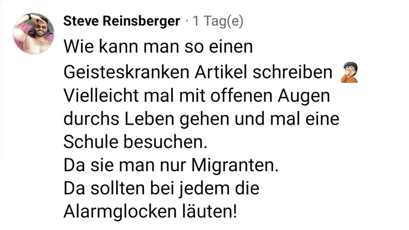 Hatespeech – „geisteskranker Artikel“ Hatespeech – „geisteskranker Artikel“